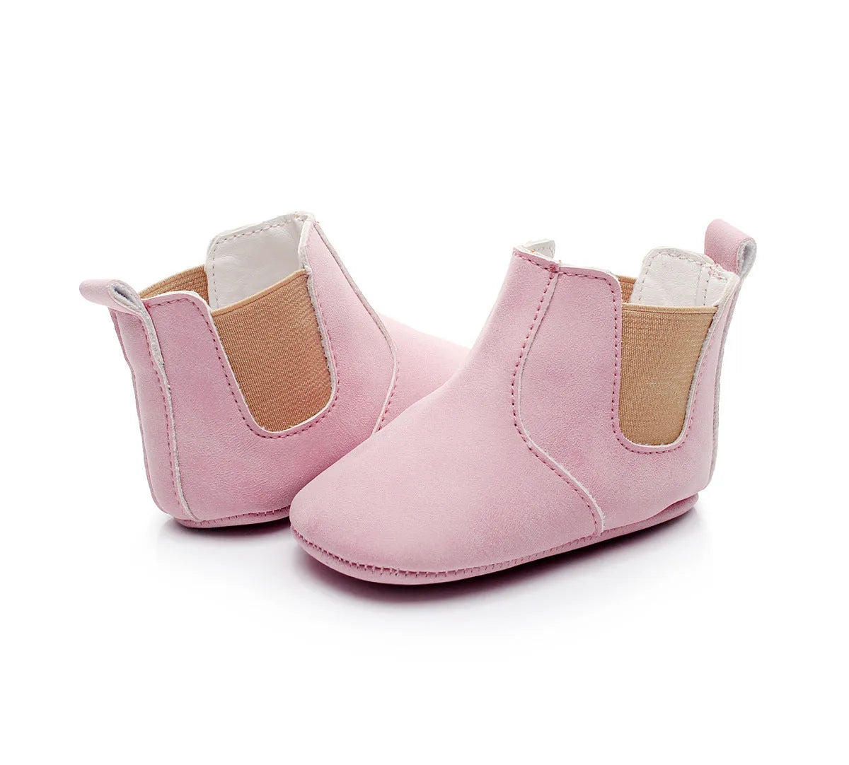 Baby shoes elastic PU soft toddler shoes middle tube beige unisex 0-24 months