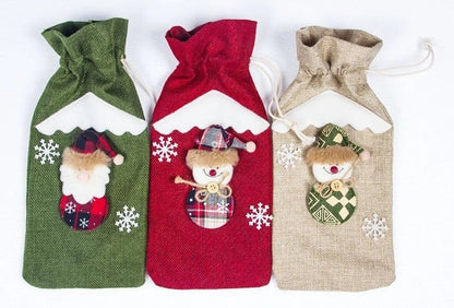 Festive Christmas wine bottle socks in vibrant holiday designs