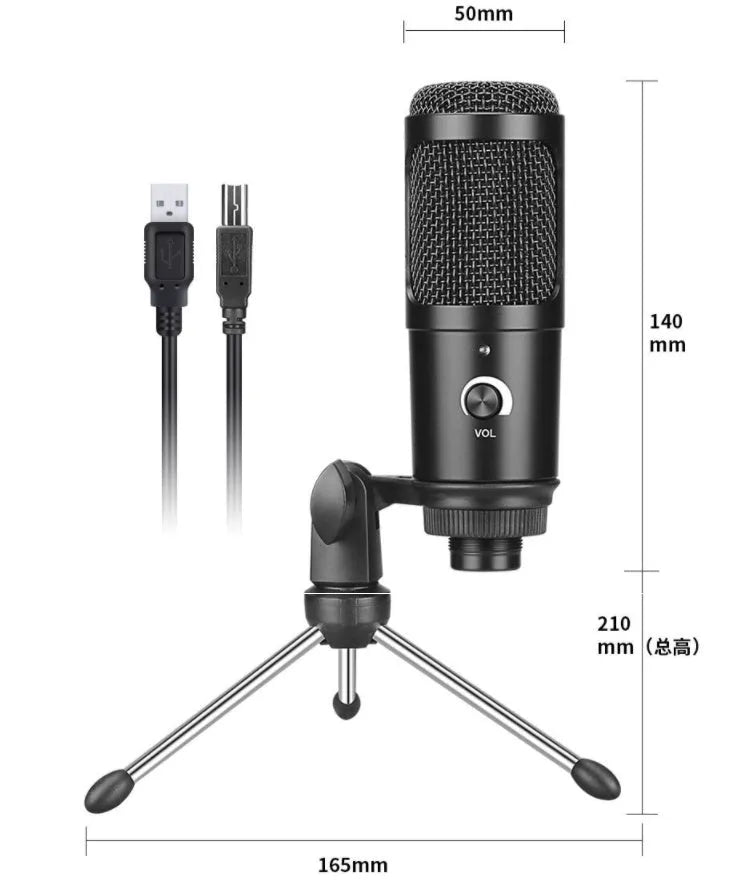 Black USB condenser microphone for laptop and computer recording with knob volume control
