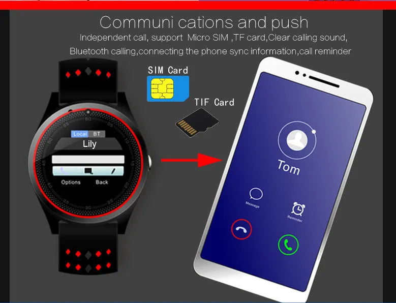Call photo pedometer smart watch in Black with 53.0x45.0x260.0mm case for Android