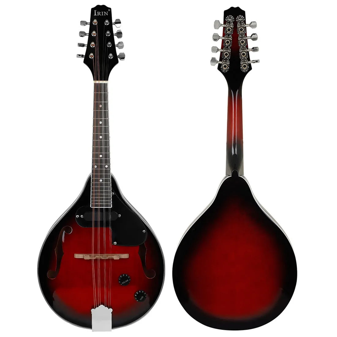 Red black edge electric sound mandolin with eight strings and included accessories