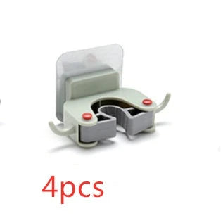 Adhesive Wall-Mounted Mop and Broom Holder with Double-Hook Design for Organizing Cleaning Tools