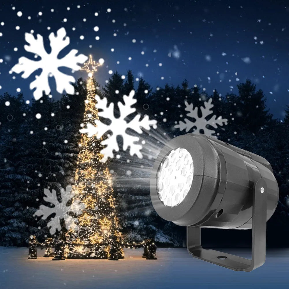 LED Christmas snowflake projection light projecting festive patterns onto wall for holiday decoration