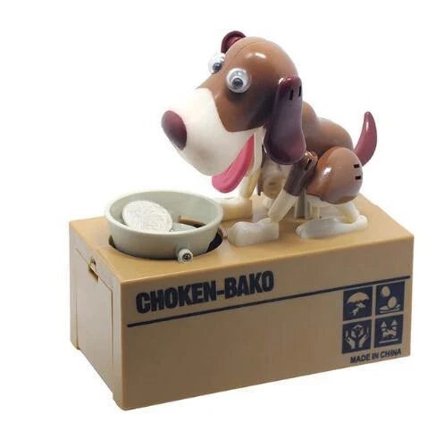 Robotic dog piggy bank with automatic coin collection in various colours