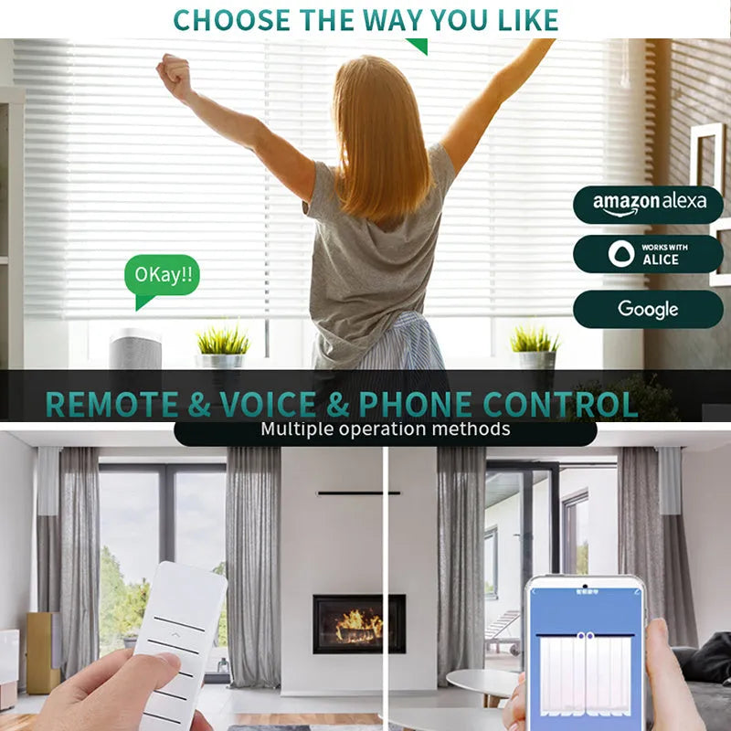 Smart electric curtain motor with aluminium track and remote control for home automation