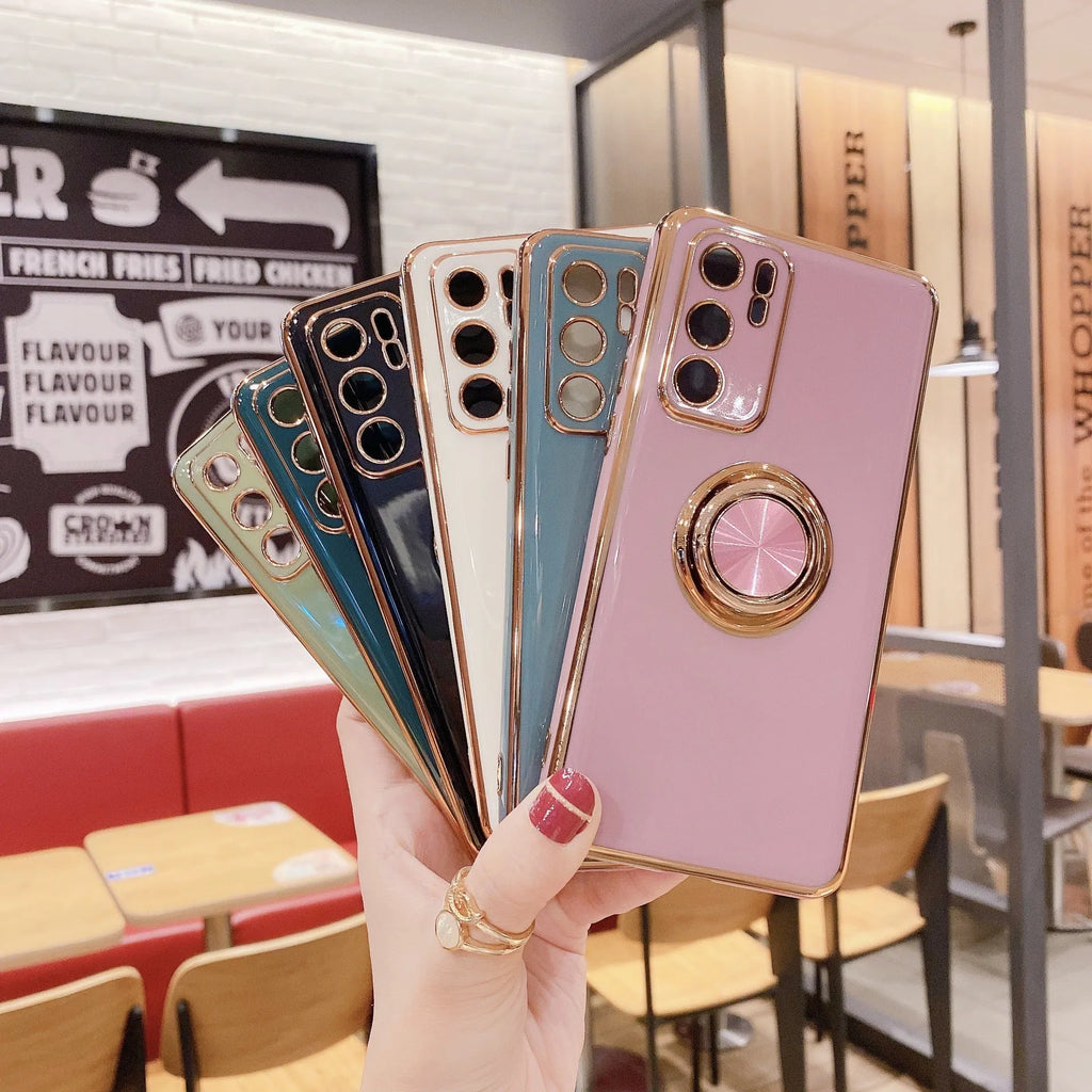 Huawei P40 Pro mobile phone case with integrated ring bracket in multiple colour options