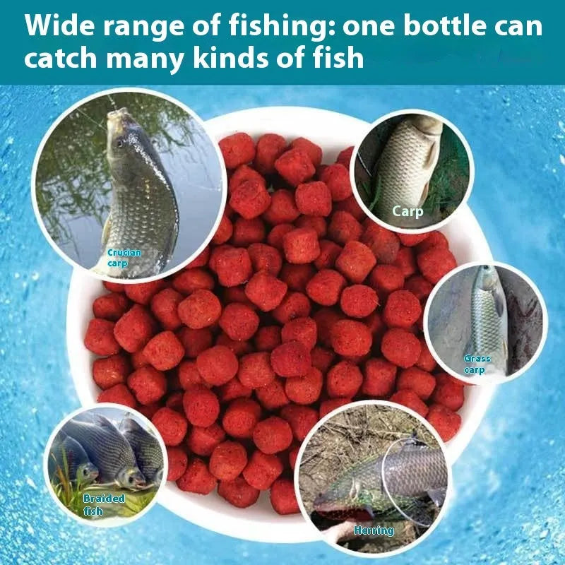Bottle of Fresh Red Lazy Particle fishing bait for crucian carp and freshwater fish.