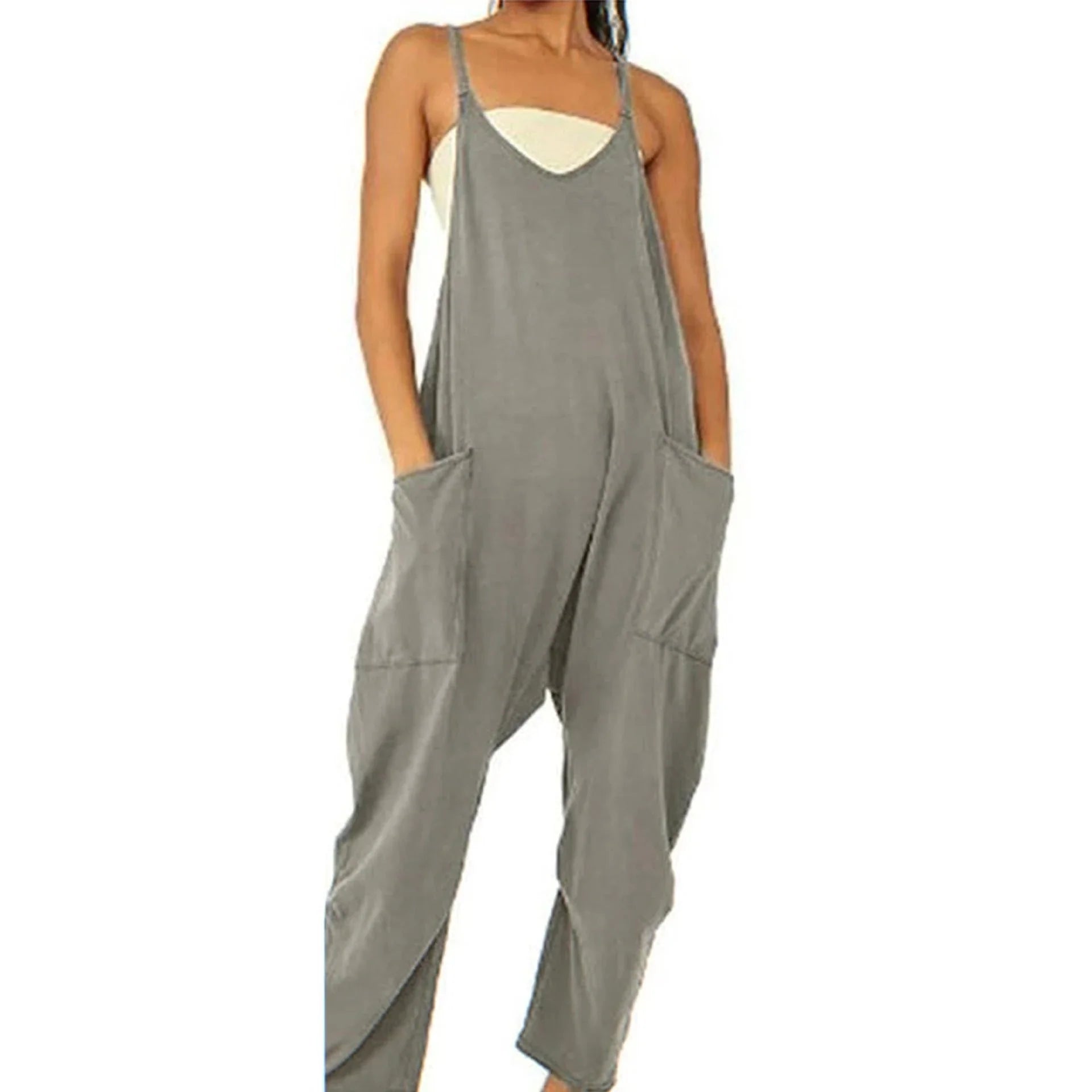 Sleeveless jumpsuit for women in various colors, featuring zippered closure and pockets