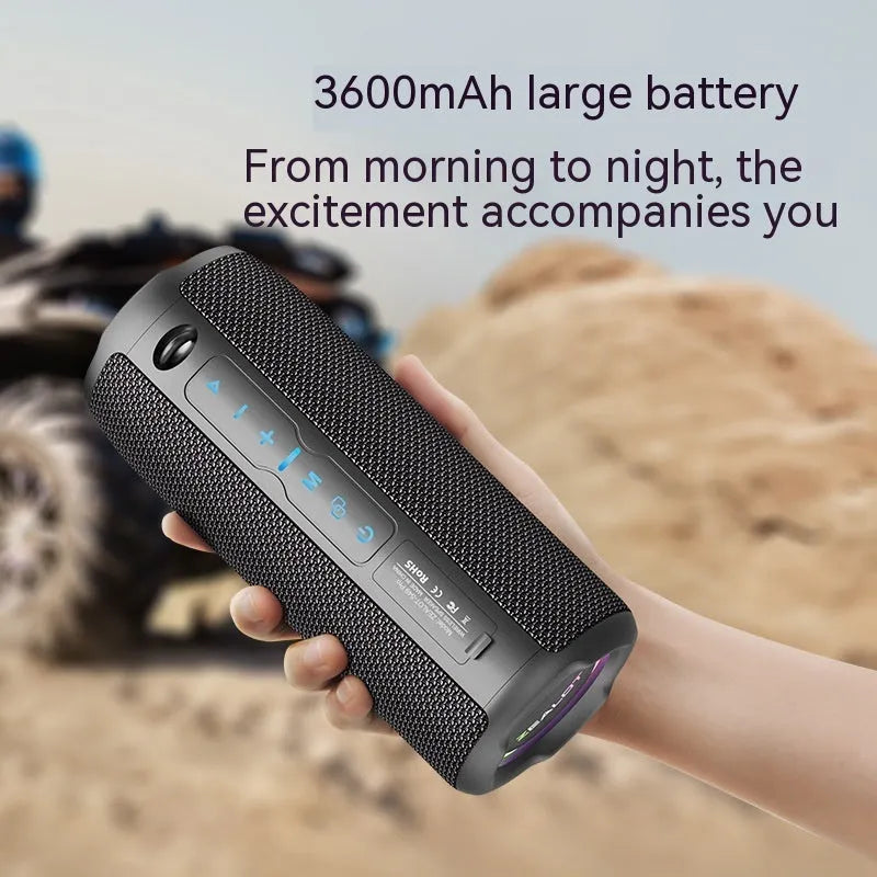 Outdoor Waterproof Vehicle-mounted S49Pro Wireless Bluetooth Speaker with 20W Bass, 3600mAh Battery, 6-7 Hour Playback, 57mm Dual Speakers, ABS Waterproof Cloth Wrapper, Black, USB Powered