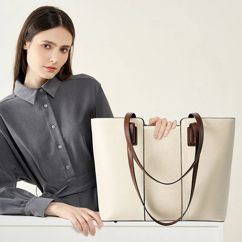 Women's genuine leather crossbody bag in horizontal square design with multiple internal compartments