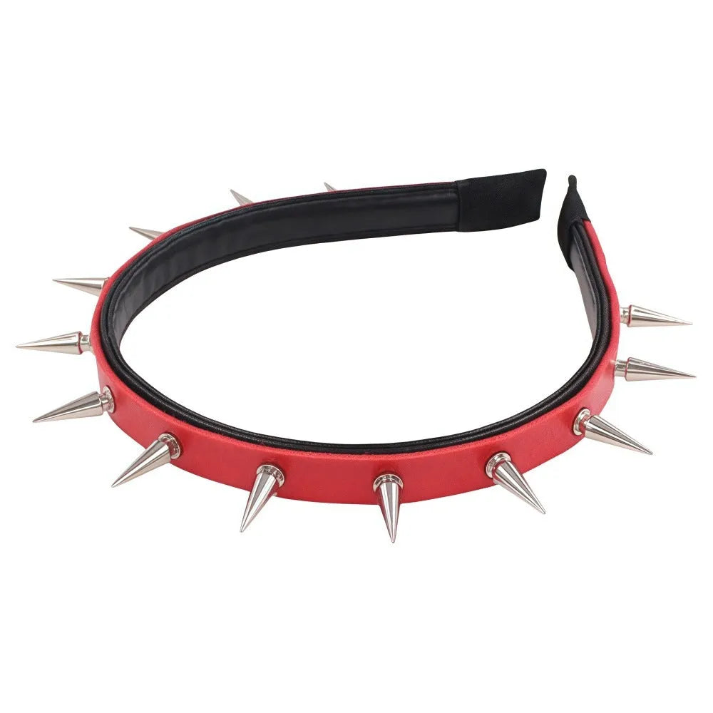 Metal punk rivet headband with tapered pointed nail details in black colour handmade unisex fashion OL style