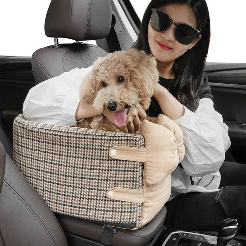 Car central control front seat pet bed in cloth material, suitable for dogs