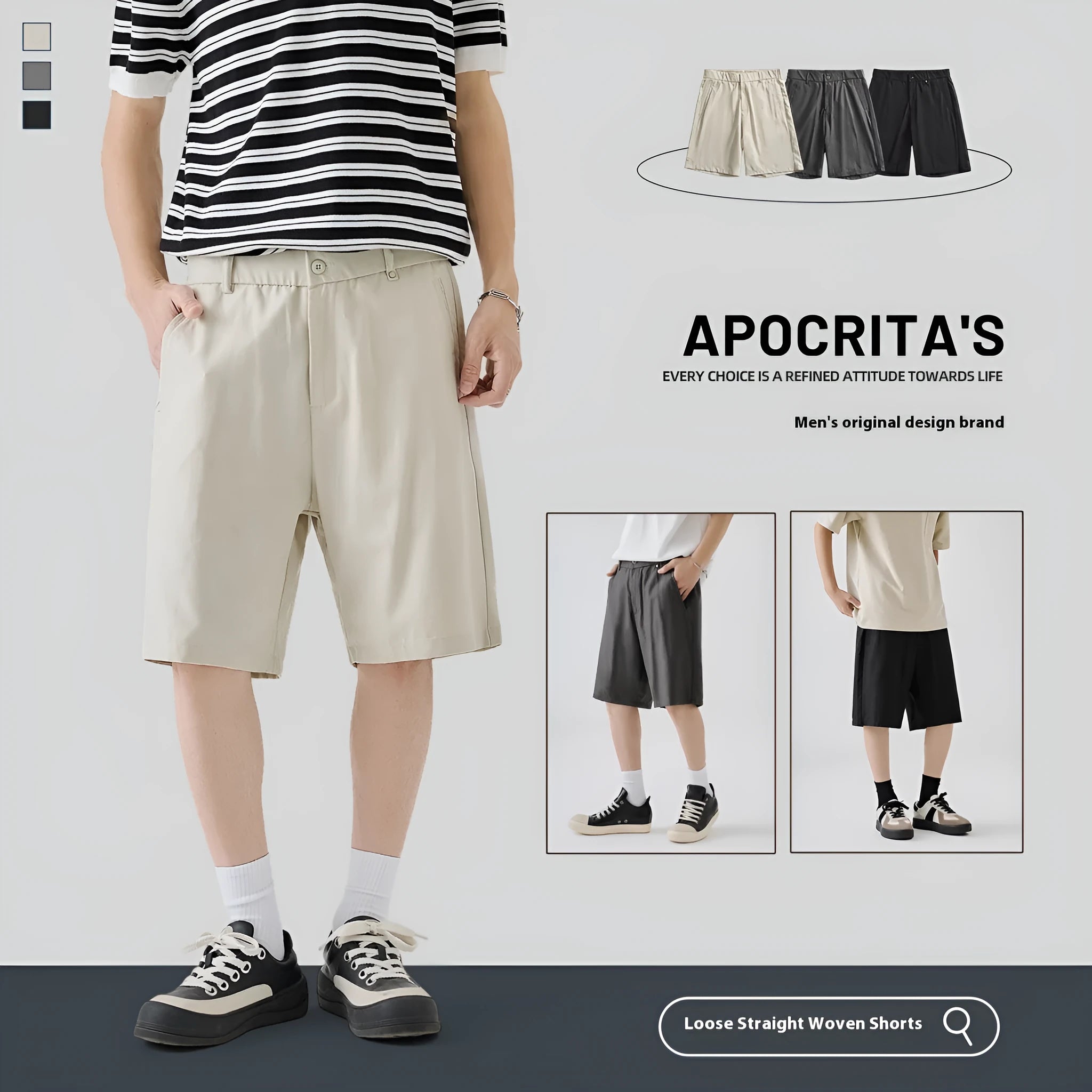 Men's lyocell cotton blend casual shorts in apricot colour with loose fit and micro elastic fabric