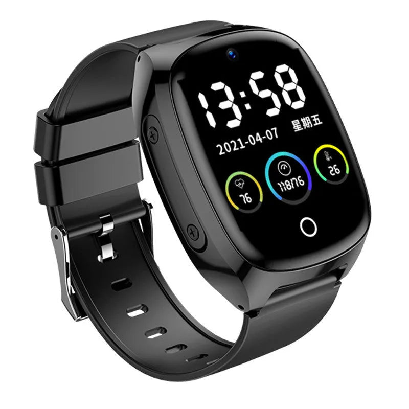 Black GPS tracker phone watch with 1.54-inch touch screen displaying location map interface