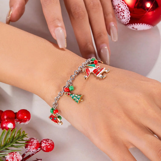 Personalized Christmas Bracelet with Santa Claus Pendant for Women