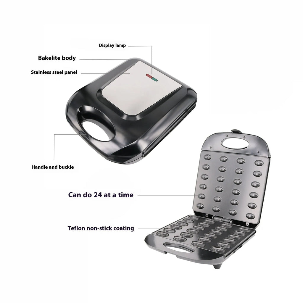 Black nut roasting machine for peanuts and hazelnuts on a kitchen counter.