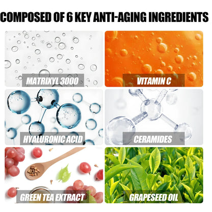 30ml anti-wrinkle essence bottle, 3.2cm x 8.3cm, with hyaluronic acid for fine line fading and skin firming