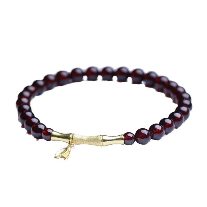 6mm garnet single ring bracelet with adjustable bamboo joint clasp in copper or silver finish