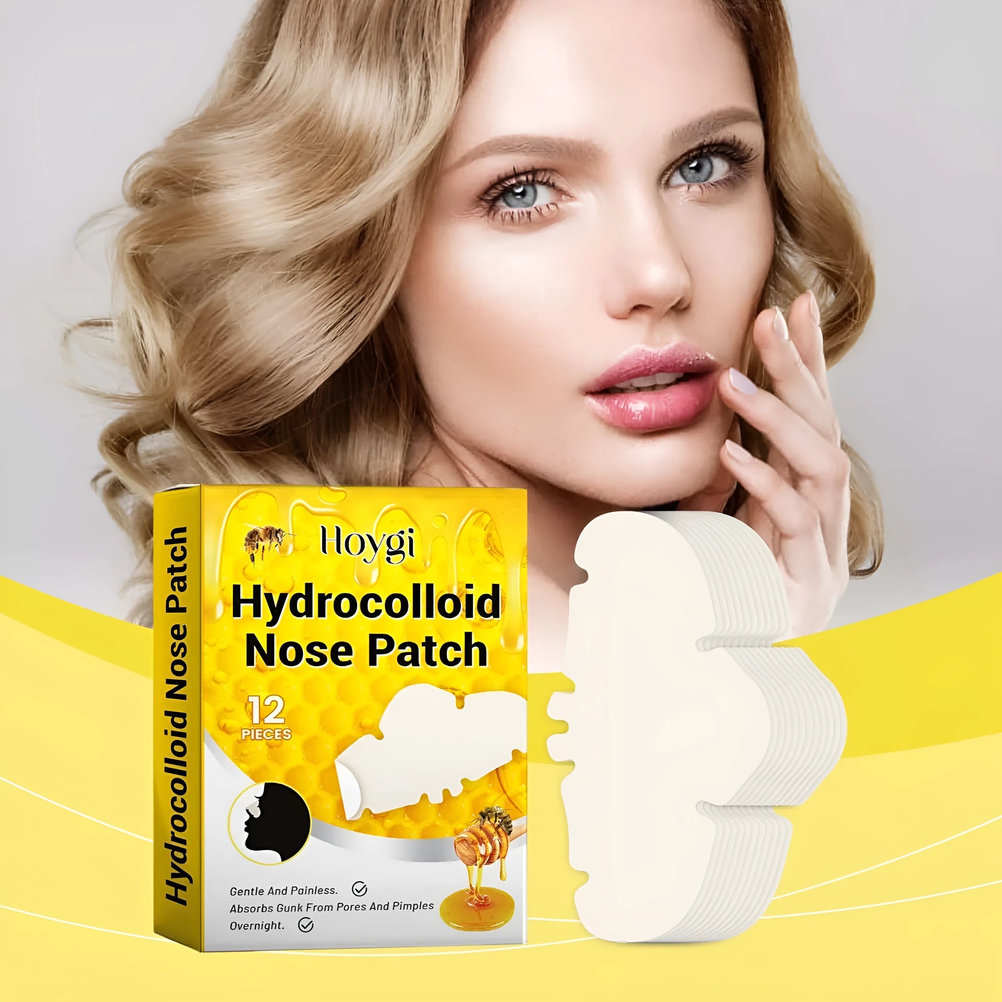 Pack of 12 clear hydrocolloid nose pore patches for facial skincare