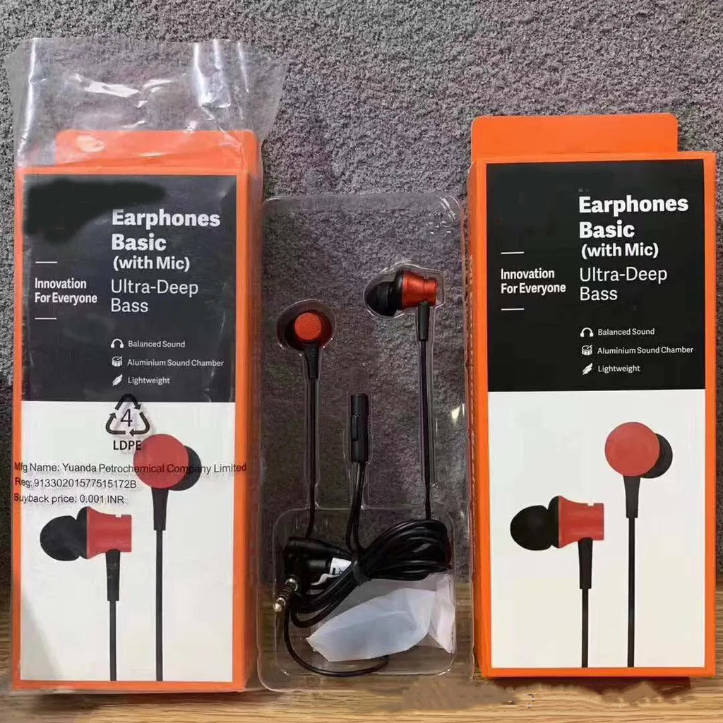 Piston wired in-ear headphones with 3.5mm plug in black, blue and red colour options