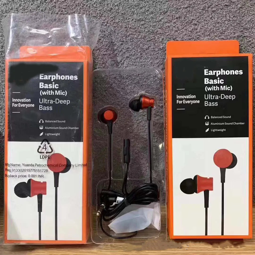 Piston wired in-ear headphones with 3.5mm plug in black, blue and red colour options