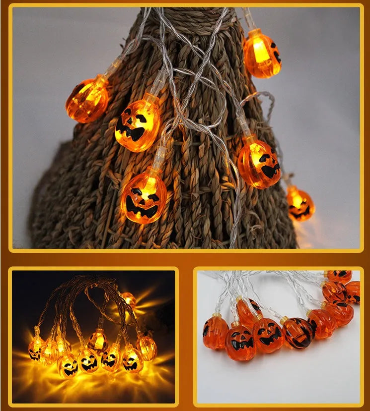 Halloween LED string lights with pumpkin, bat, ghost and spider decorations on a 1.2m waterproof battery-powered string