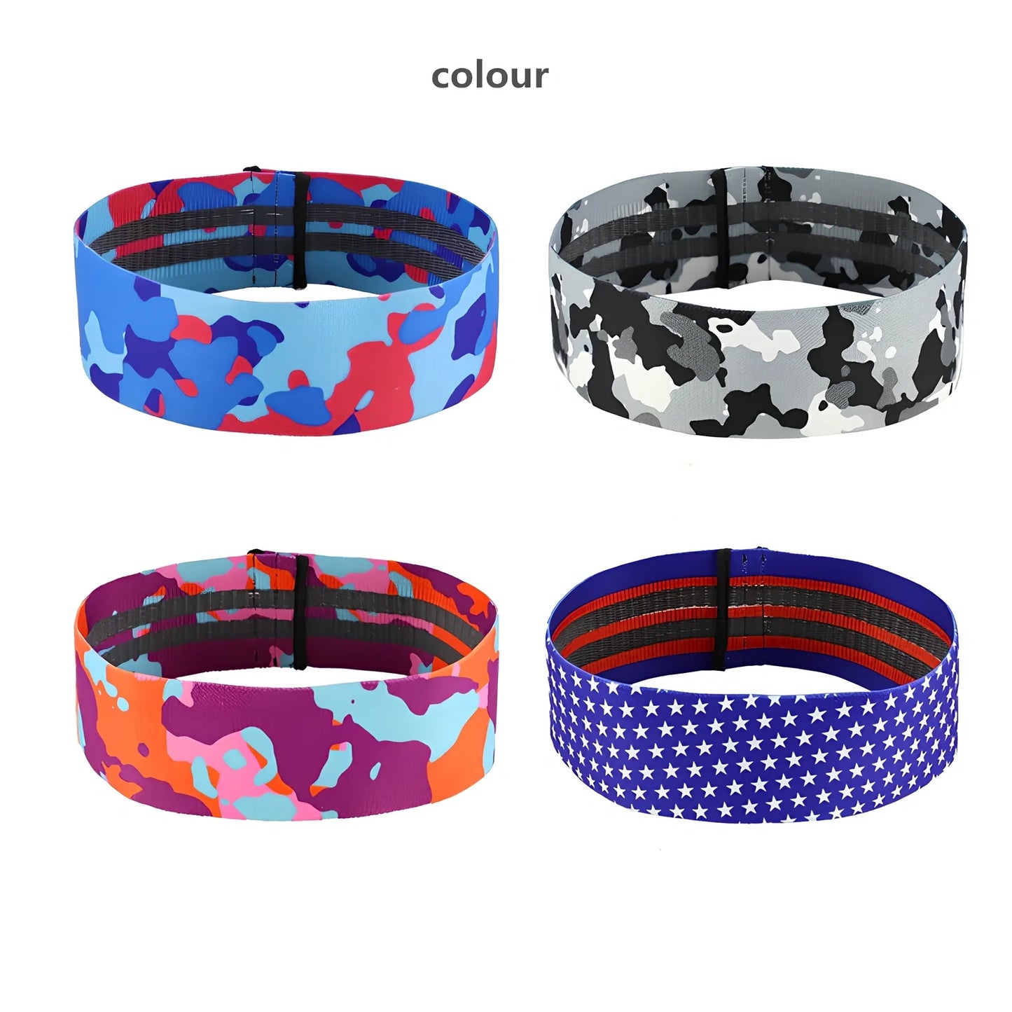 Camouflage anti-slip resistance band in blue, 67-88cm sizes for hip lift yoga training