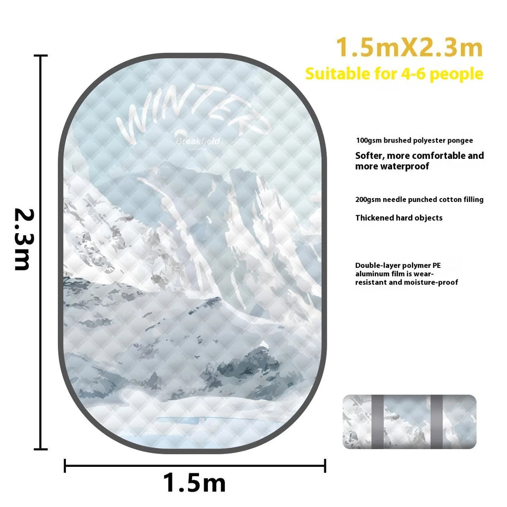 Waterproof thickened outdoor picnic mat in a seasonal colour, laid out on grass.