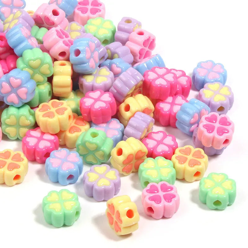 15mm frosted acrylic love clover beads in mixed colours for jewellery making