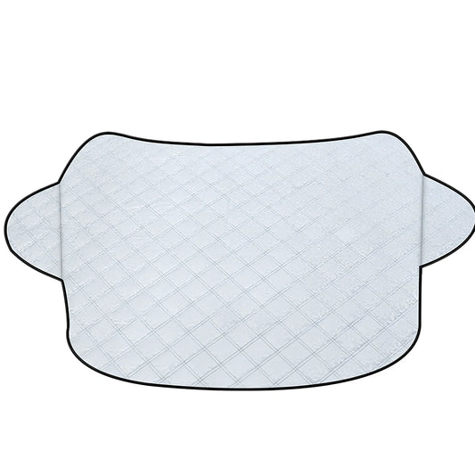 Silver magnetic windshield cover showing aluminium foil coating and edge magnets for vehicle protection