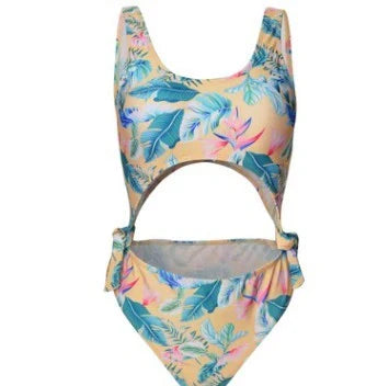Women's floral pattern swimsuit bikini with built-in chest pads, available in multiple style options