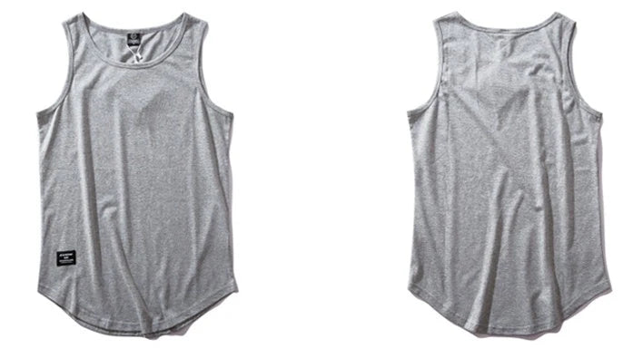Men's cotton sleeveless scoop tank top with printed design in various colours