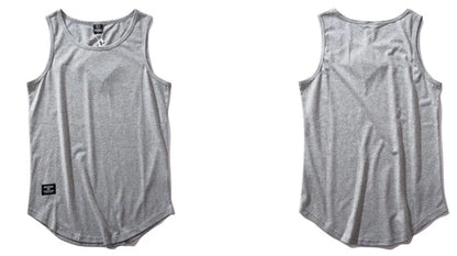 Men's cotton sleeveless scoop tank top with printed design in various colours