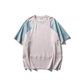 Men's loose patchwork contrast sports T-shirt in cotton blend, shown in blue colour option.