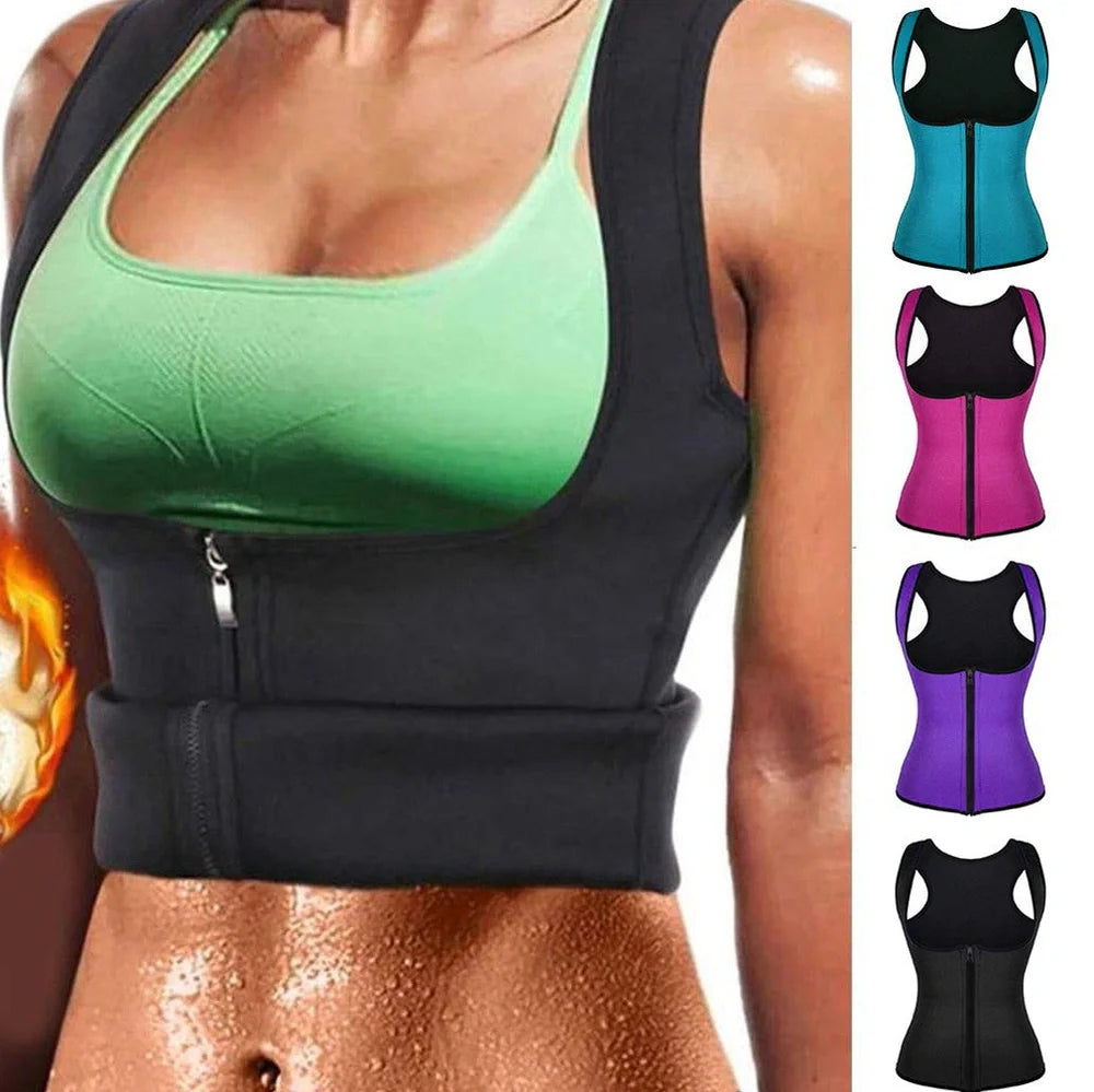 Ladies neoprene court corset with zipper closure in blue colour showing U-neck and waist-length design