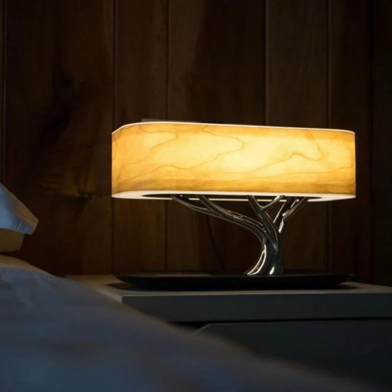 Creative Tree Light Table Lamp with Bluetooth speaker and wireless charging feature