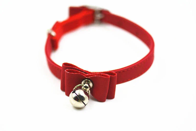 Small dog collar with bow tie and bell in various colours