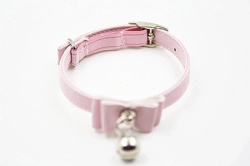 Small dog collar with bow tie and bell in various colours
