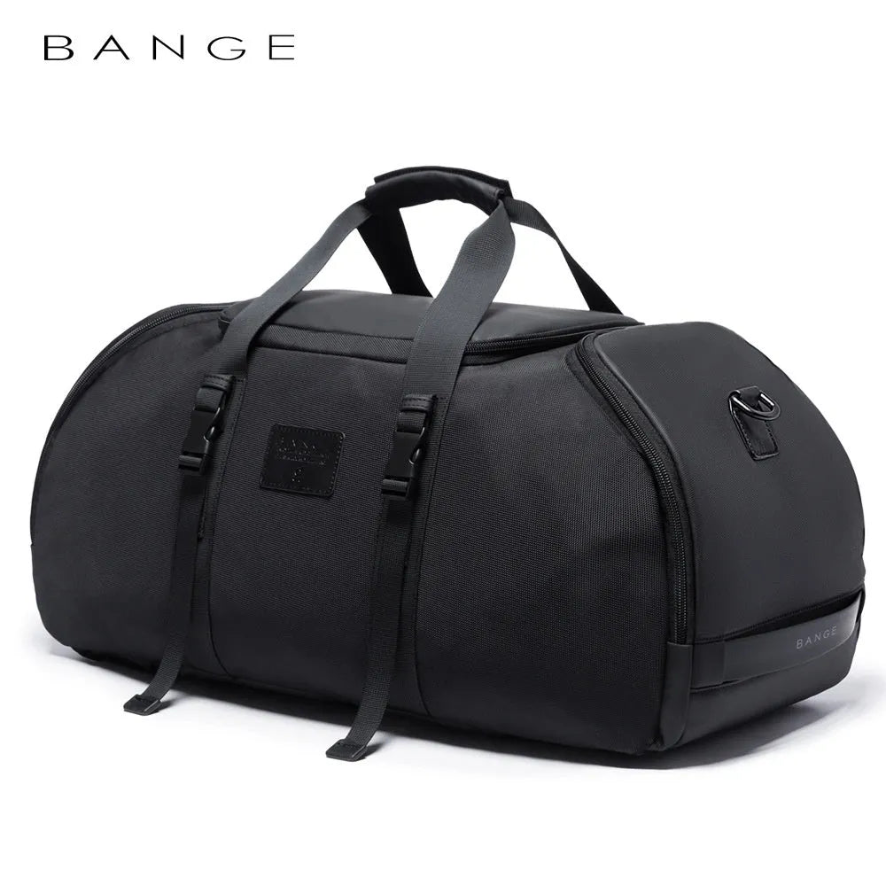 Black Oxford cloth outdoor travel backpack with letters pattern and three shoulder straps