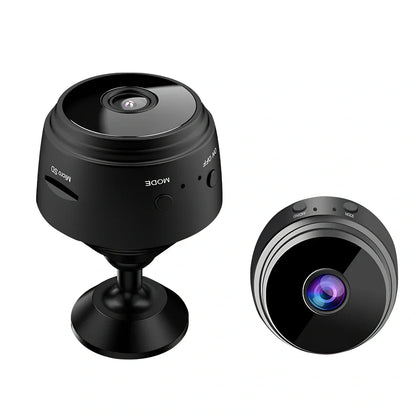 Compact white A9 WiFi sports camera with 1080P HD, infrared night vision, 45x45x50mm size, mounted on rotating bracket