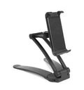 Silver aluminium alloy desktop tablet stand holding a tablet at an adjustable angle