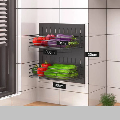 Stainless steel kitchen wall storage rack with hole plate for customisable organisation