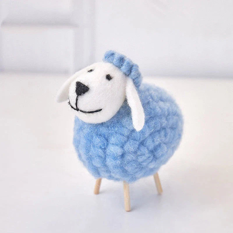 Adorable felt sheep miniature figurines in various colours and sizes for home decoration
