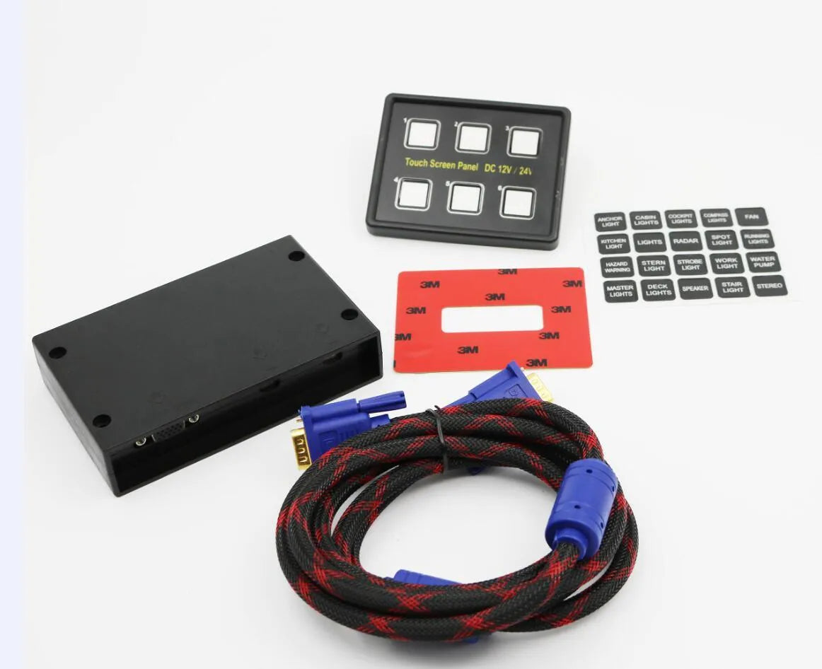 Wrangler black 6-way touch switch panel with blue and white LED indicators for car boat bus modification