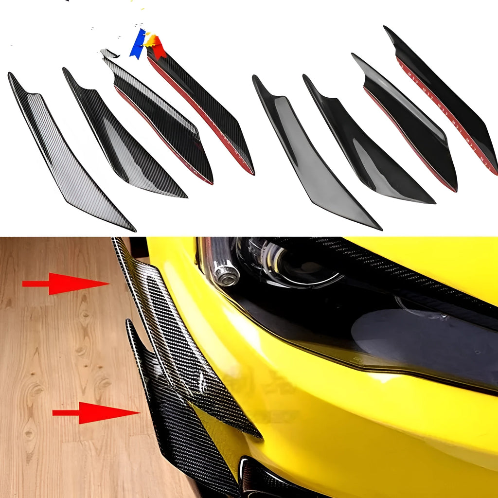 Carbon fibre automotive bumper blade spoiler kit with four ABS plastic components for bumper modification