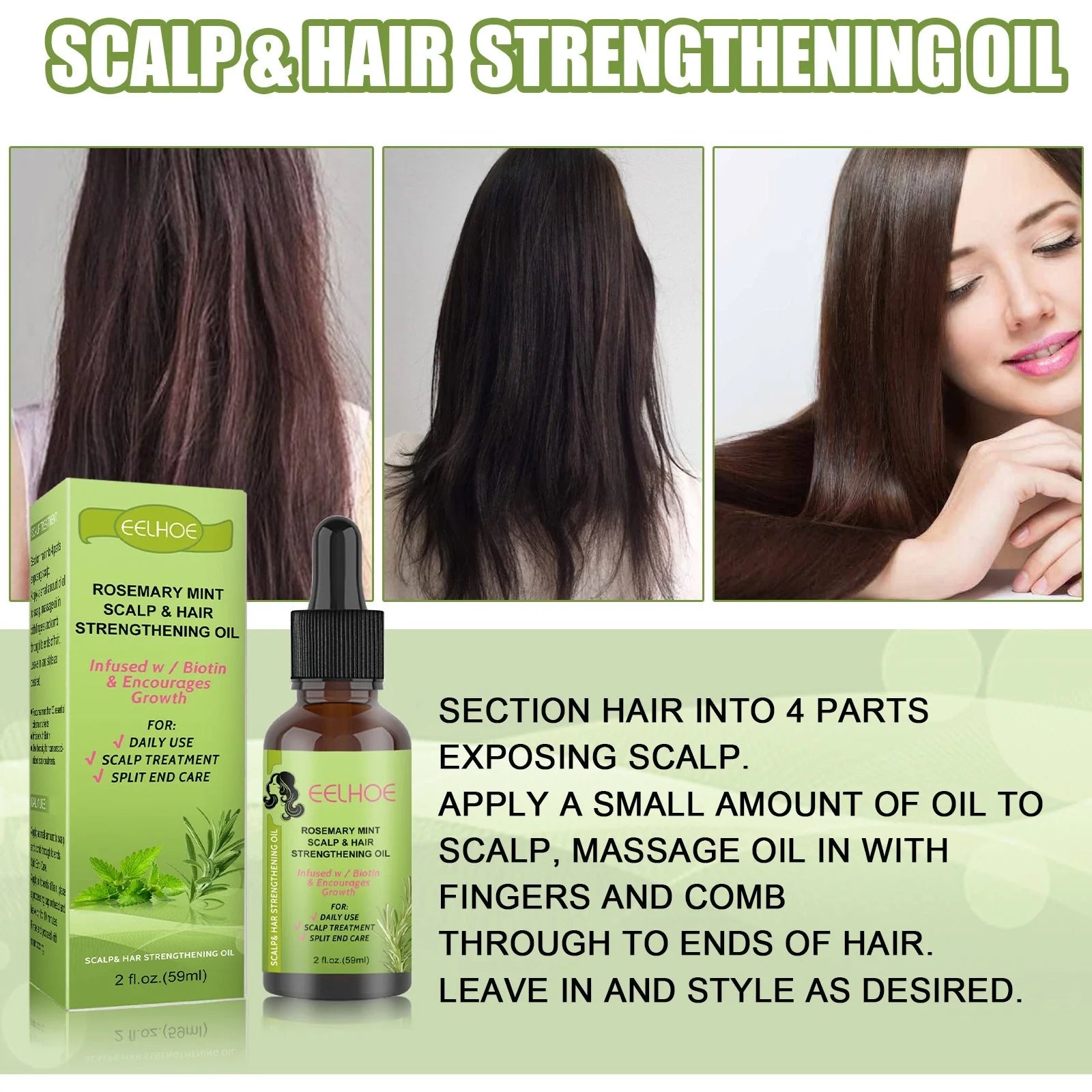 Rosemary Mint Hair Growth Fluid Scalp Massage 59ml bottle with natural plant extracts