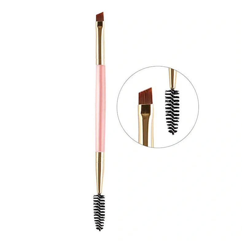 Angled eyebrow powder brush with wooden handle and pig bristles in multiple colour options