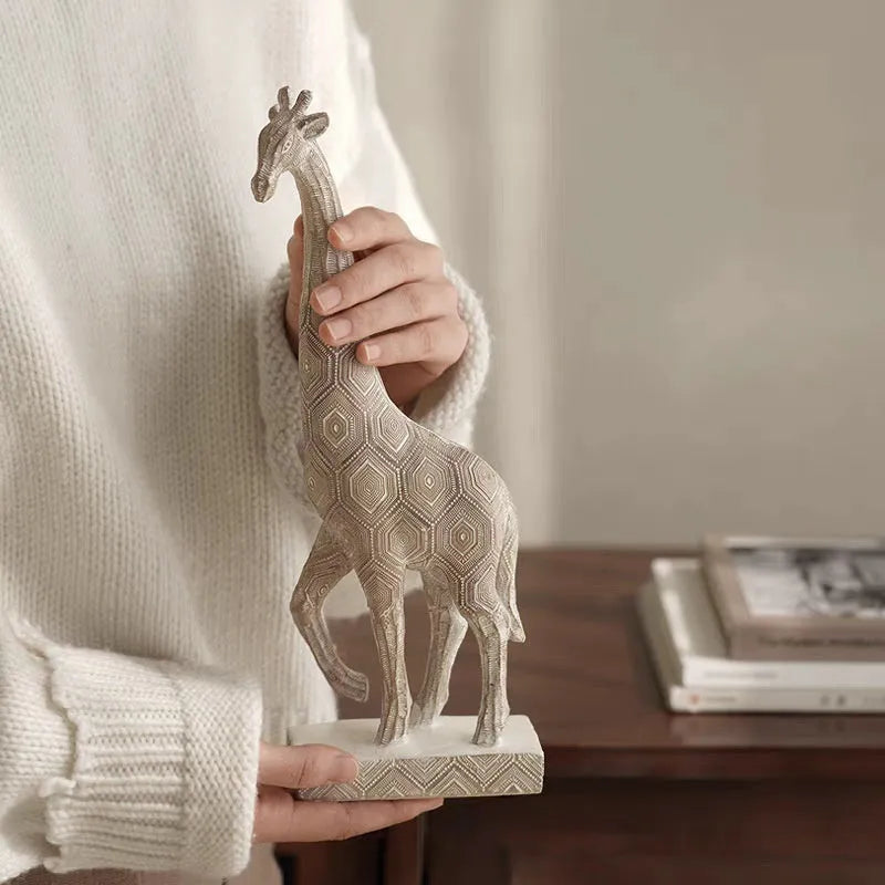 Wood colour European style giraffe ornament resin craft decoration measuring 30.5 cm tall