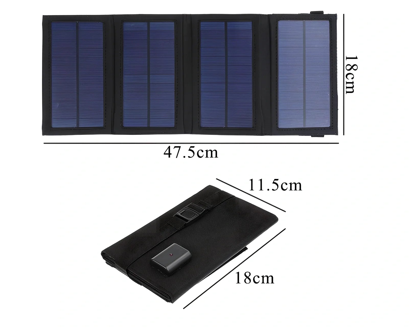8W folding solar charger with expanded monocrystalline panel showing USB output port