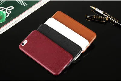 Leather iPhone case with card slot in black, brown, navy blue and wine red colours